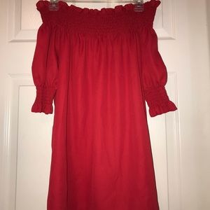 Strapless red long shirt/short dress